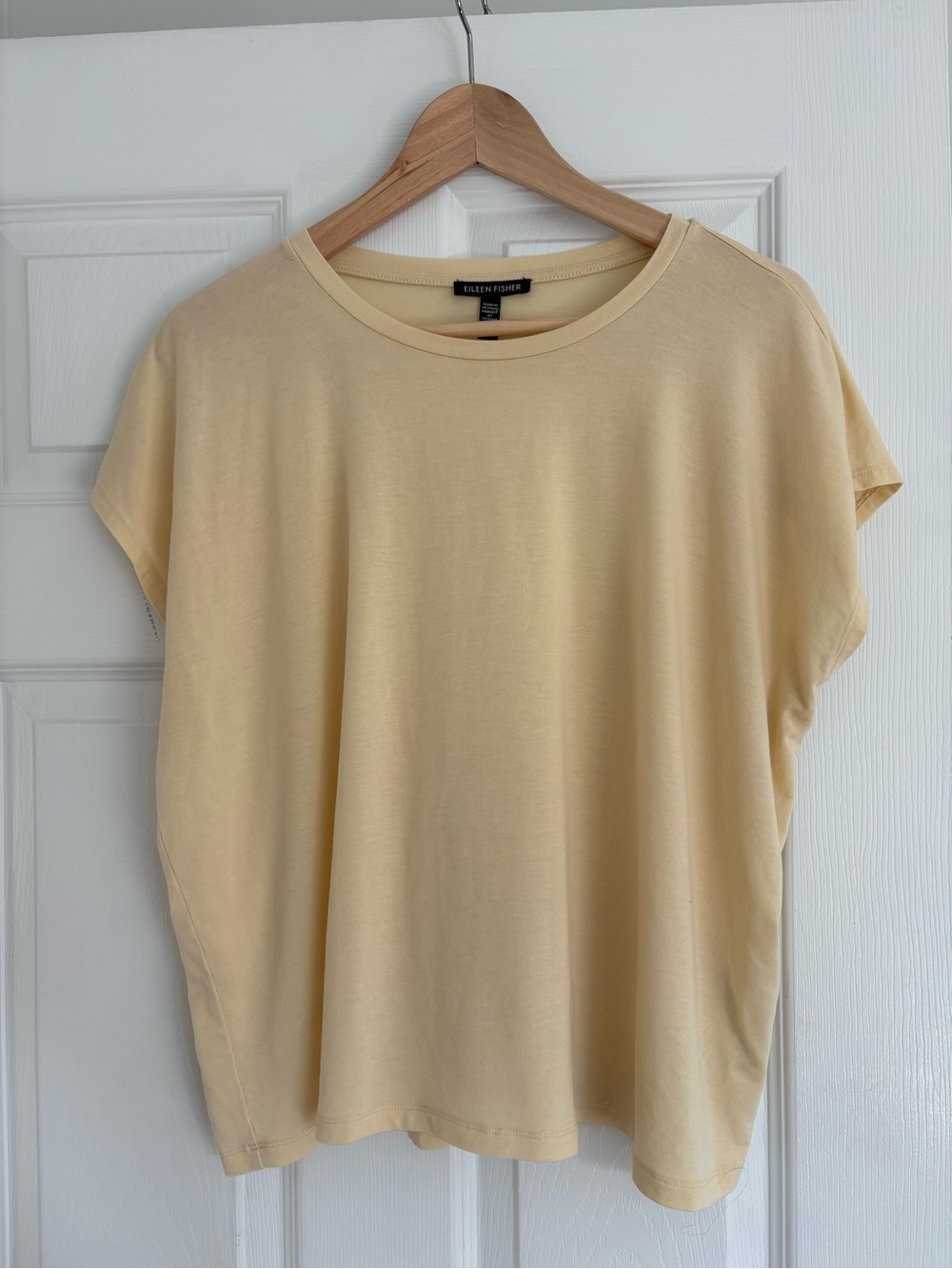Eileen Fisher Pale Yellow Tencel Boxy Short-Sleeve Tee, Size M